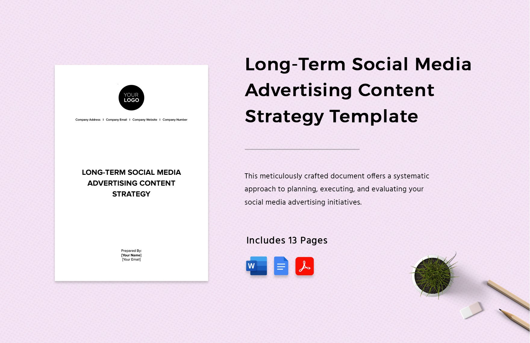 Long-Term Social Media Advertising Content Strategy Template in Word, Google Docs, PDF