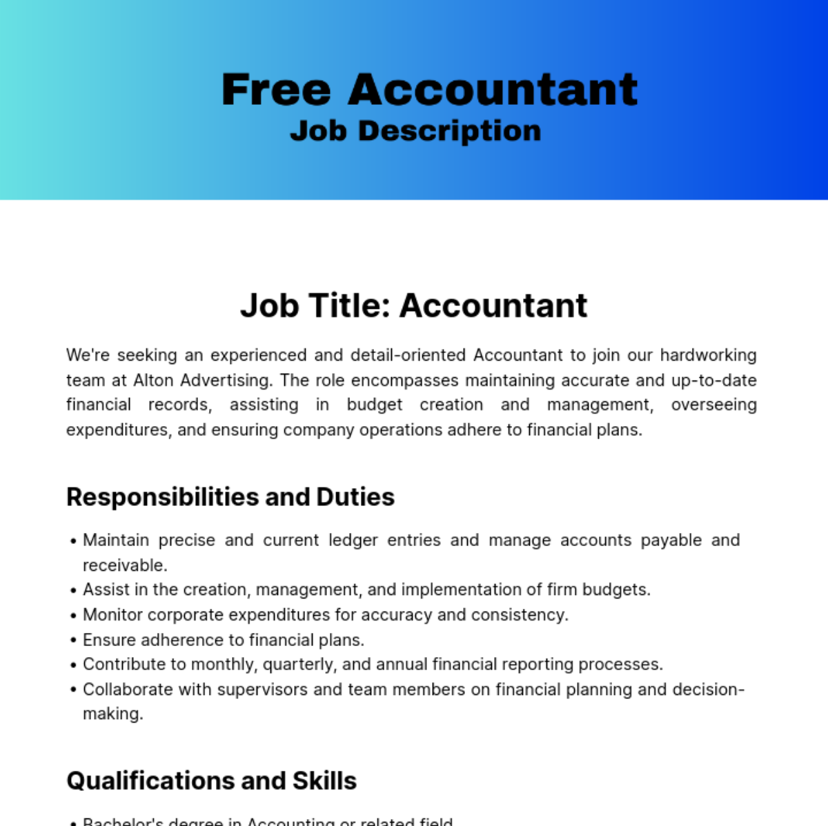 Accounting Job Description Template