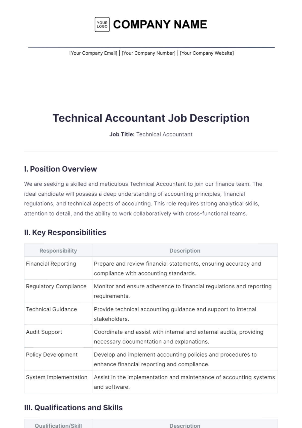 Technical Accountant Job Description Template - Edit Online & Download