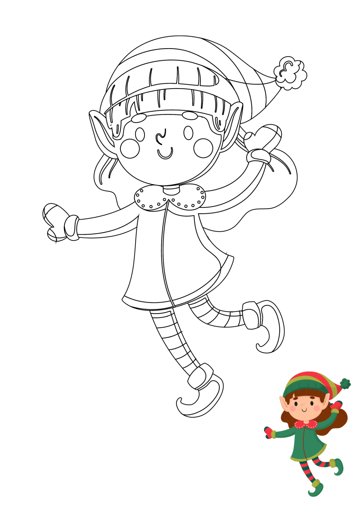 Christmas Elf Coloring Pages Template