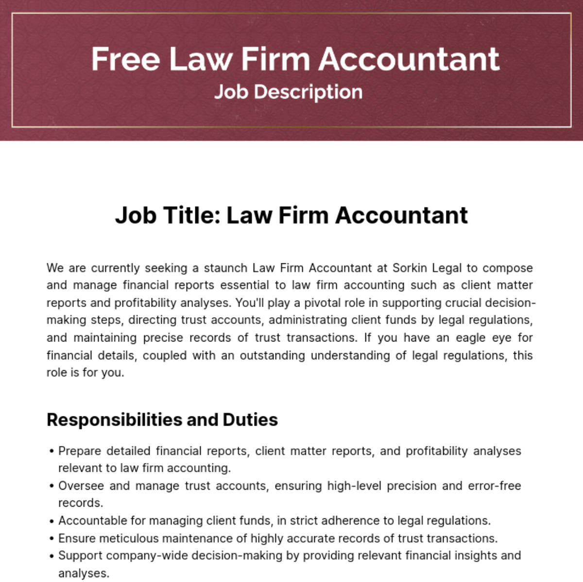 Law Firm Accounting Job Description Template