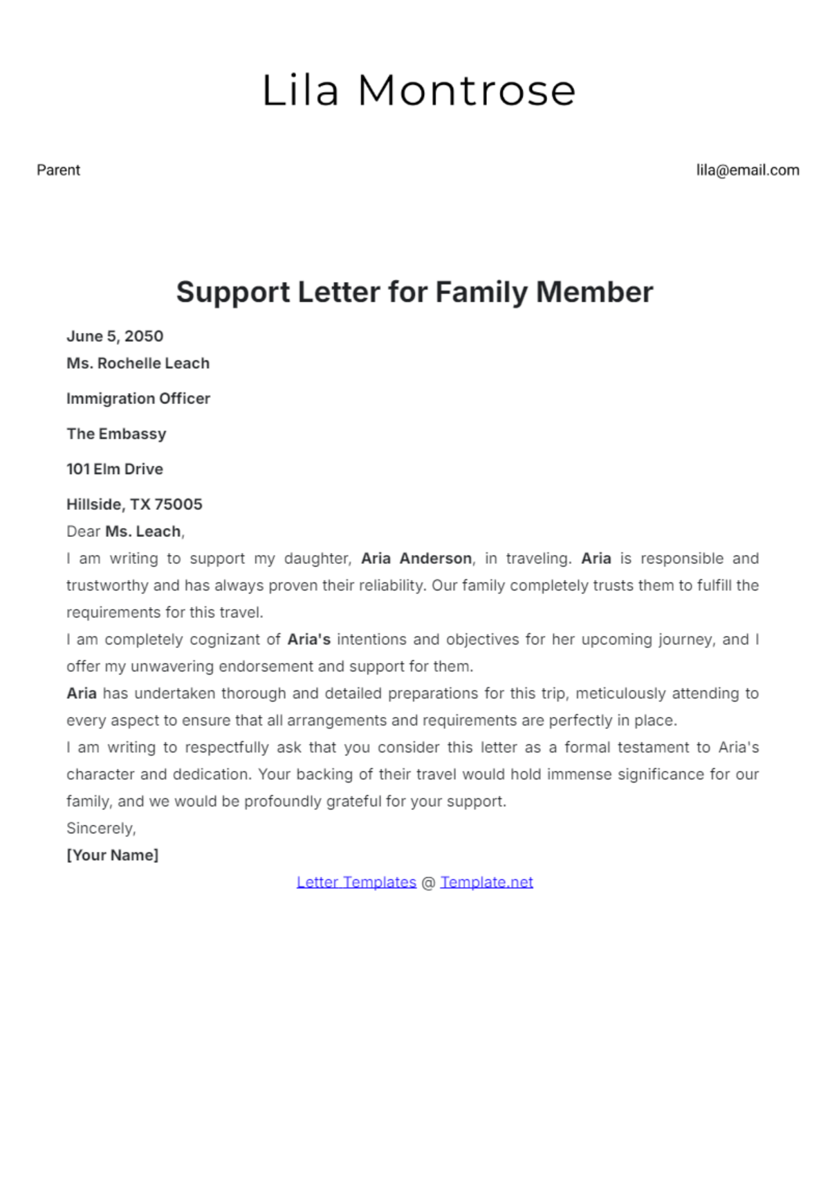 Support Letter Template for Family Member - Edit Online & Download