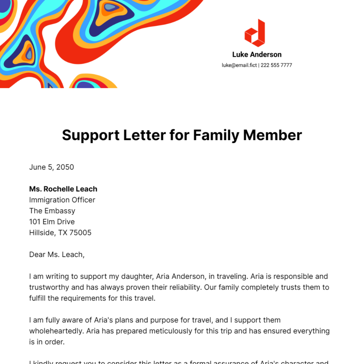 Support Letter for Family Member Template