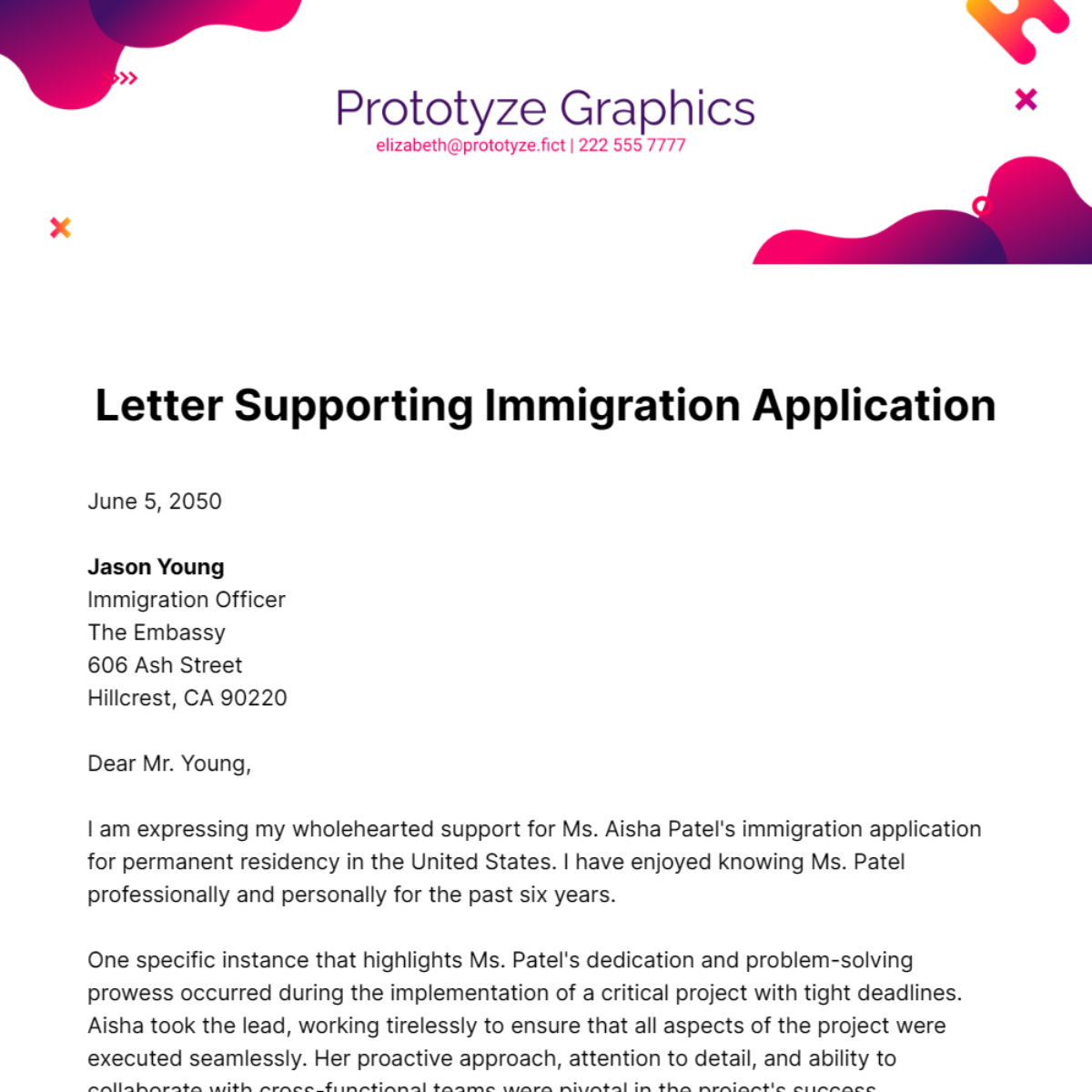 Letter Supporting Immigration Application Template