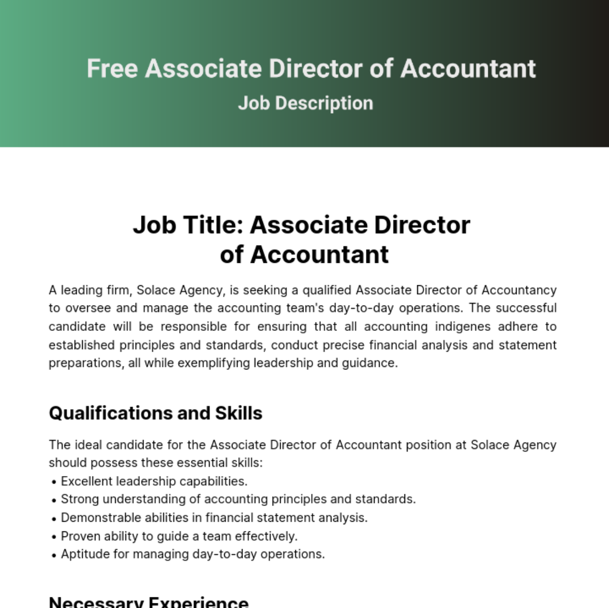 Associate Director of Accounting Job Description Template