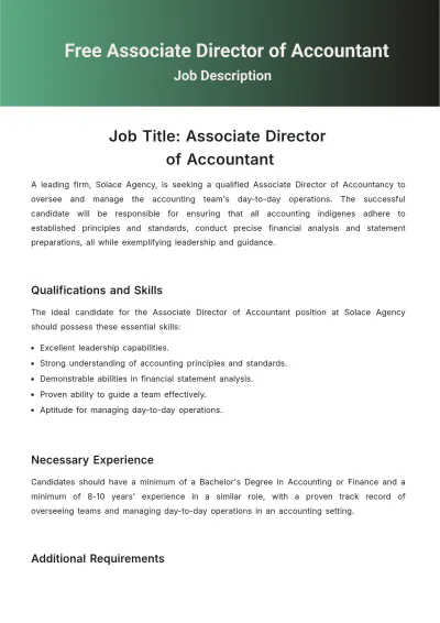 Free Associate Director of Accounting Job Description Template to Edit Online