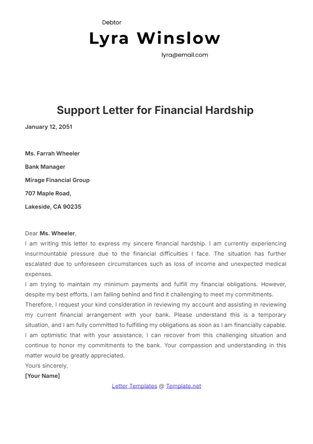 Support Letter Template for Financial Hardship - Edit Online & Download