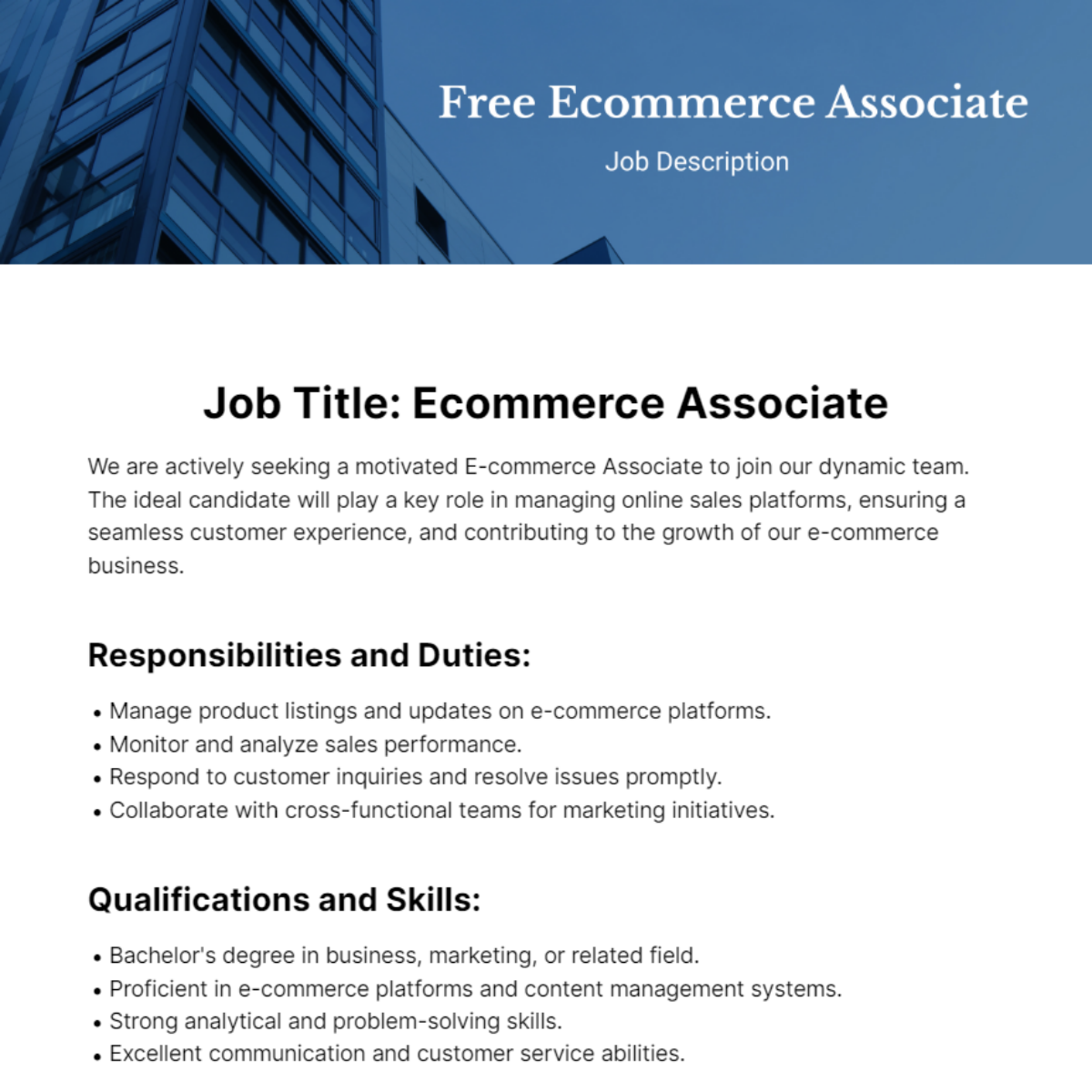 Ecommerce Associate Job Description Template