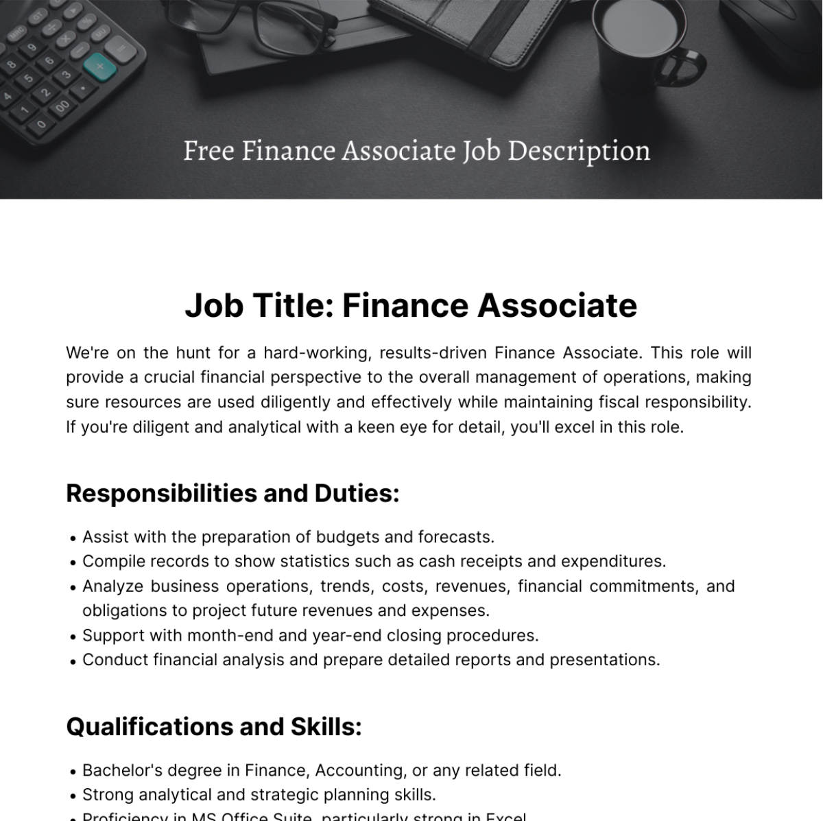 Finance Associate Job Description Template