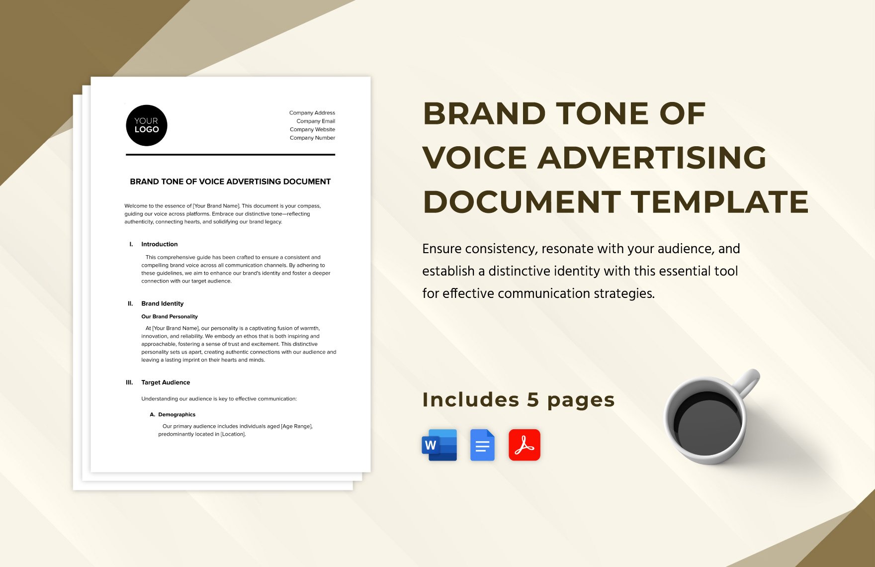 Brand Tone of Voice Advertising Document Template in Word, Google Docs, PDF