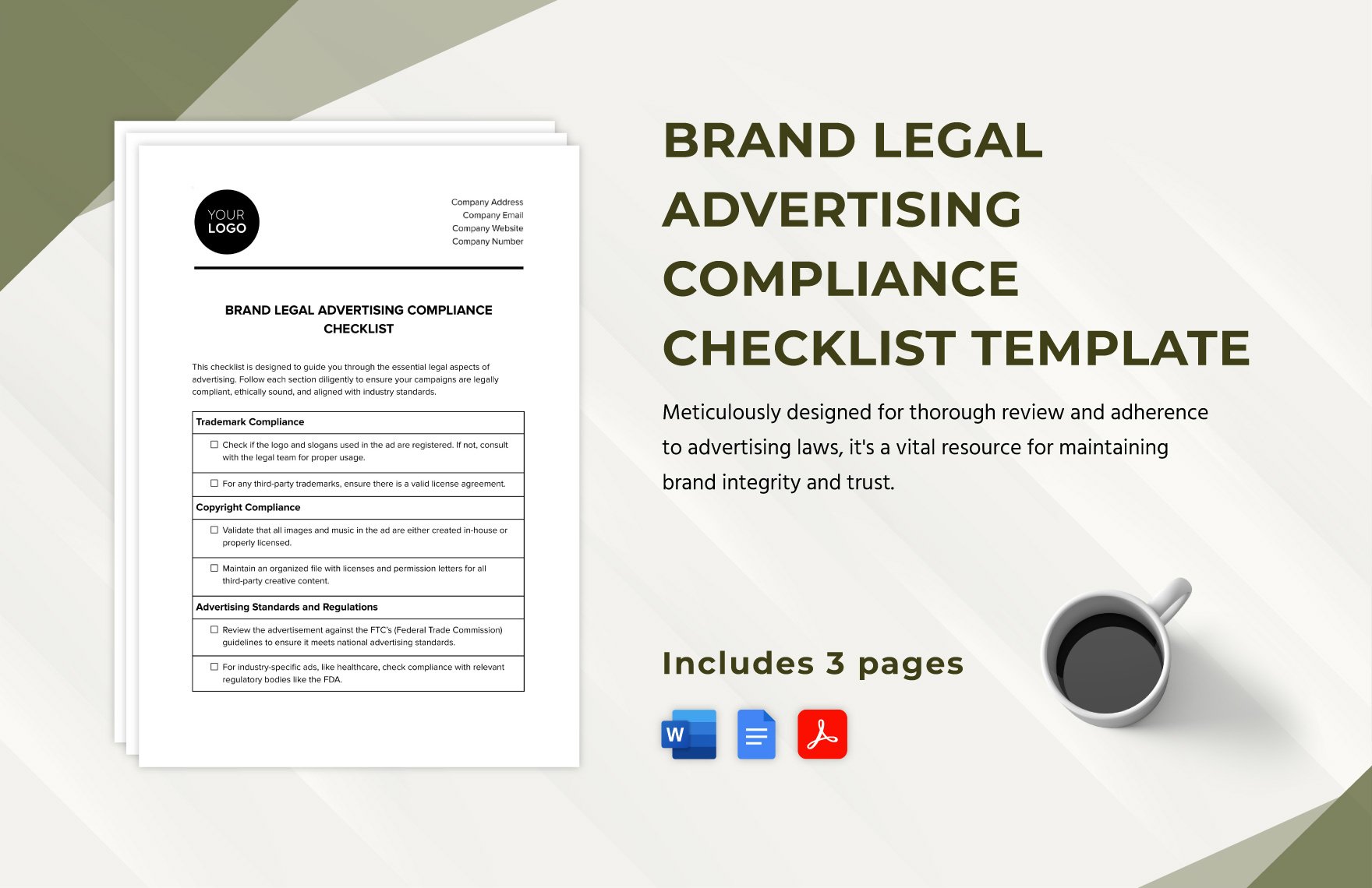 Brand Legal Advertising Compliance Checklist Template in Word, Google Docs, PDF
