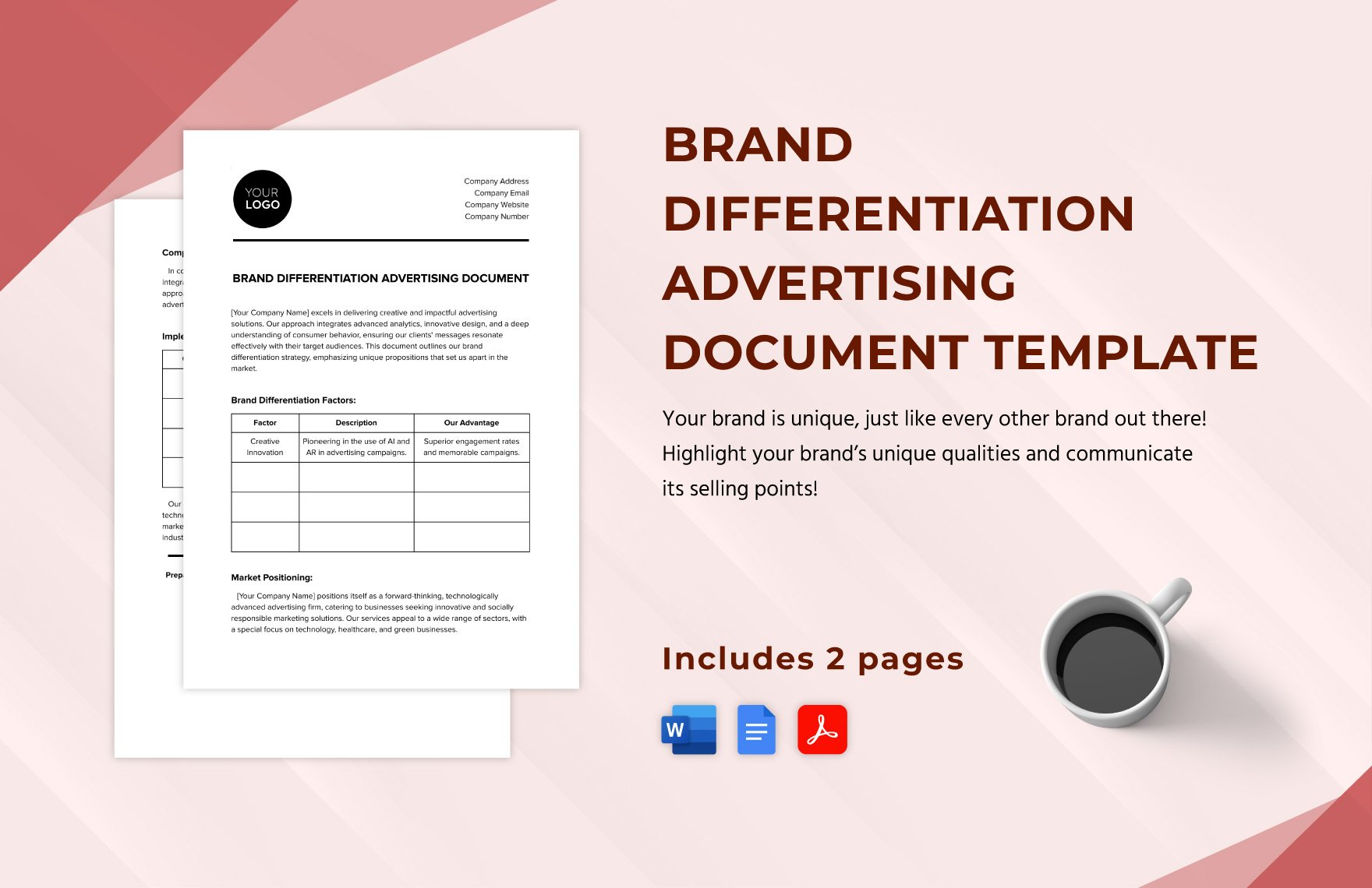 Brand Differentiation Advertising Document Template in Word, Google Docs, PDF
