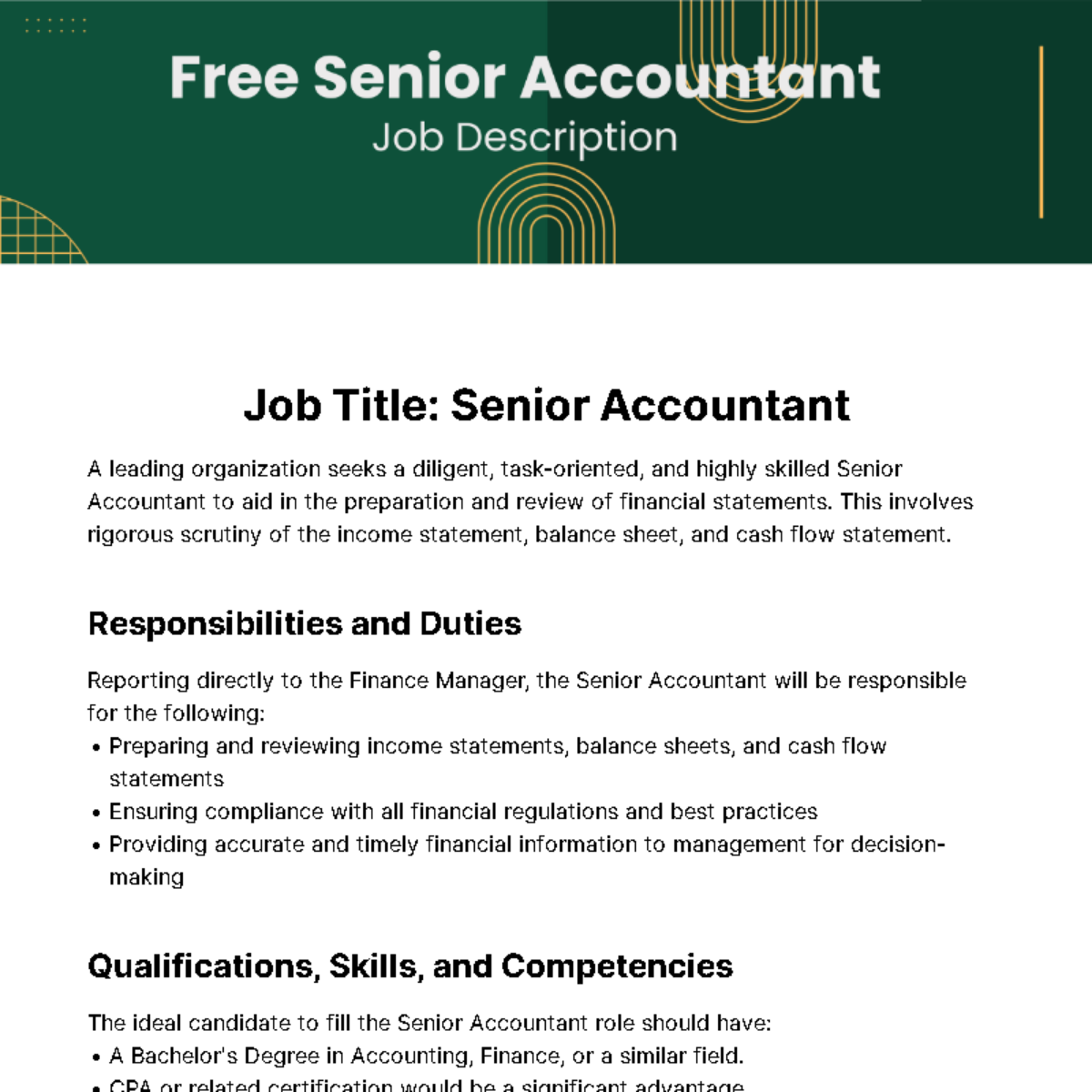 Senior Accountant Job Description Template