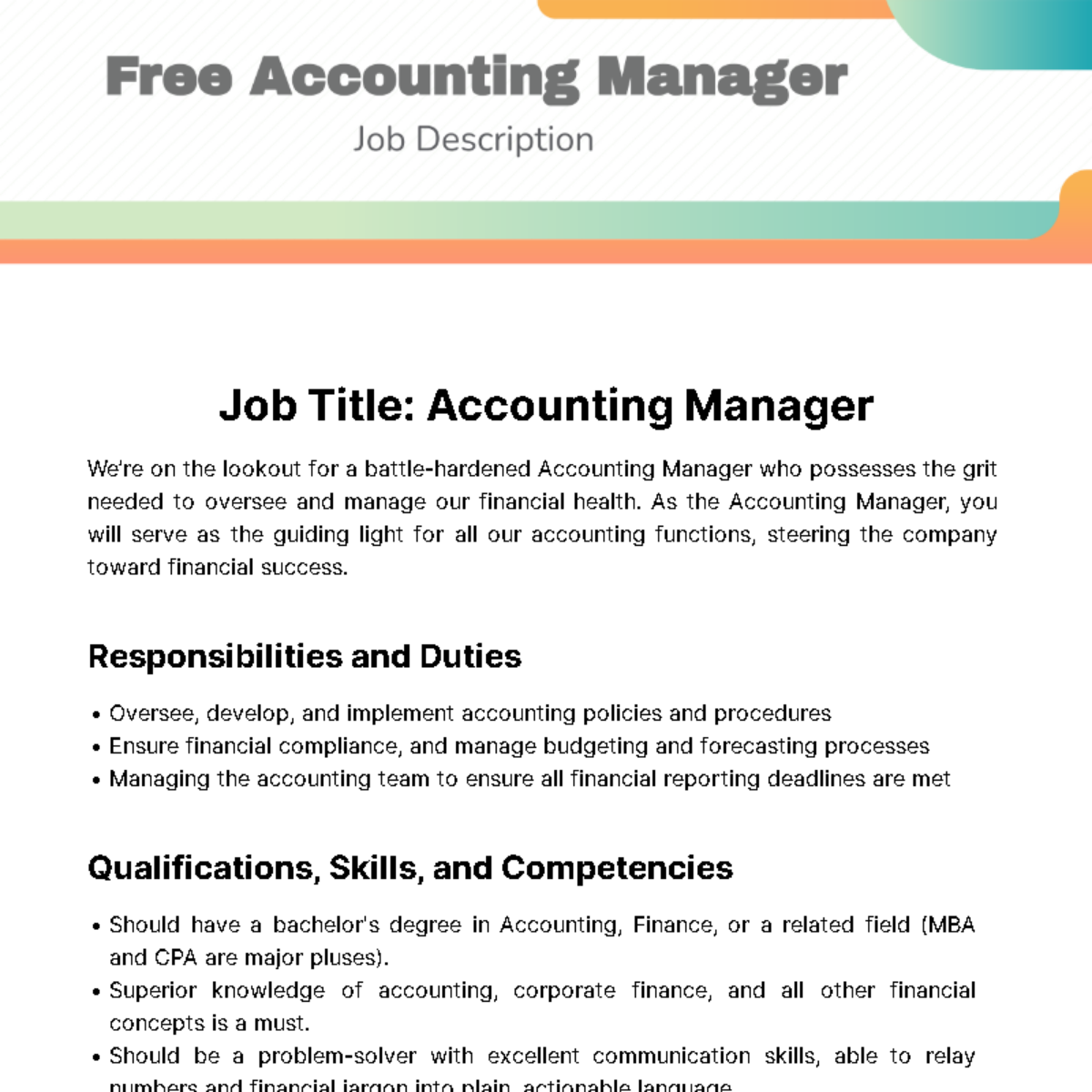 Accounting Manager Job Description Template