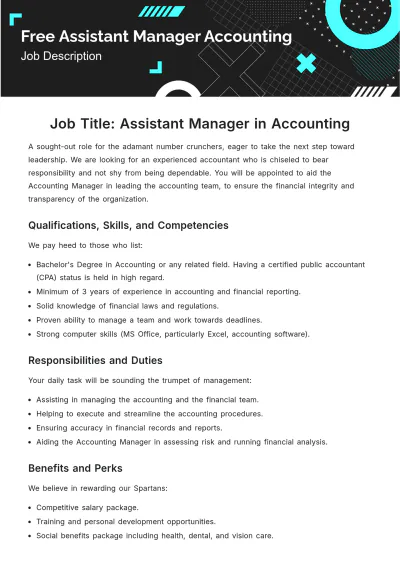 Free Assistant Manager Accounting Job Description Template to Edit Online