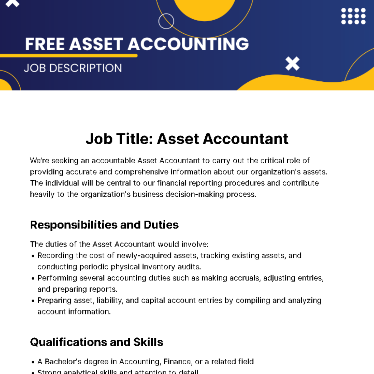 Asset Accounting Job Description Template