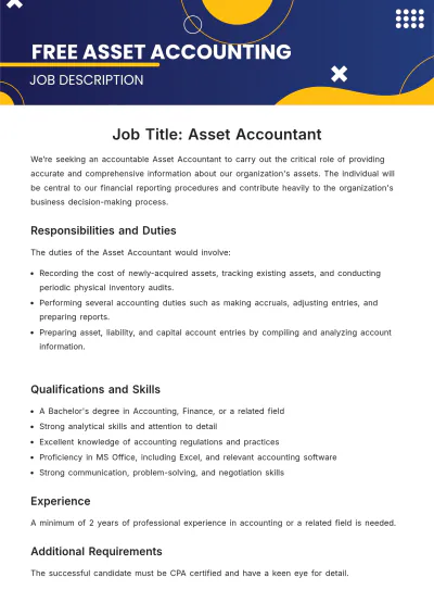 Free Asset Accounting Job Description Template to Edit Online