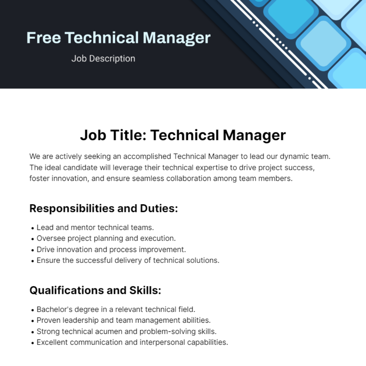 Technical Manager Job Description Template