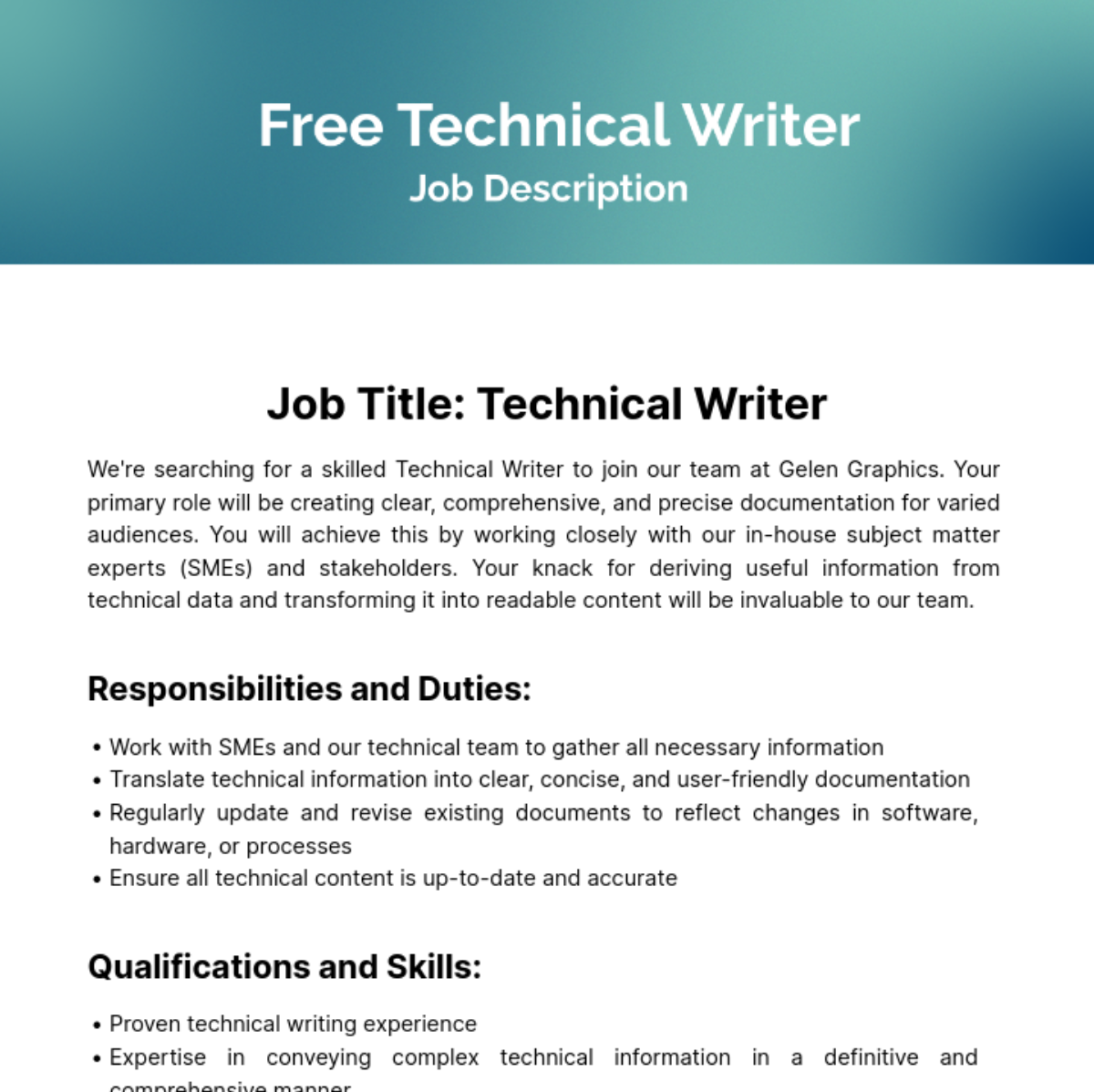 Technical Writer Job Description Template