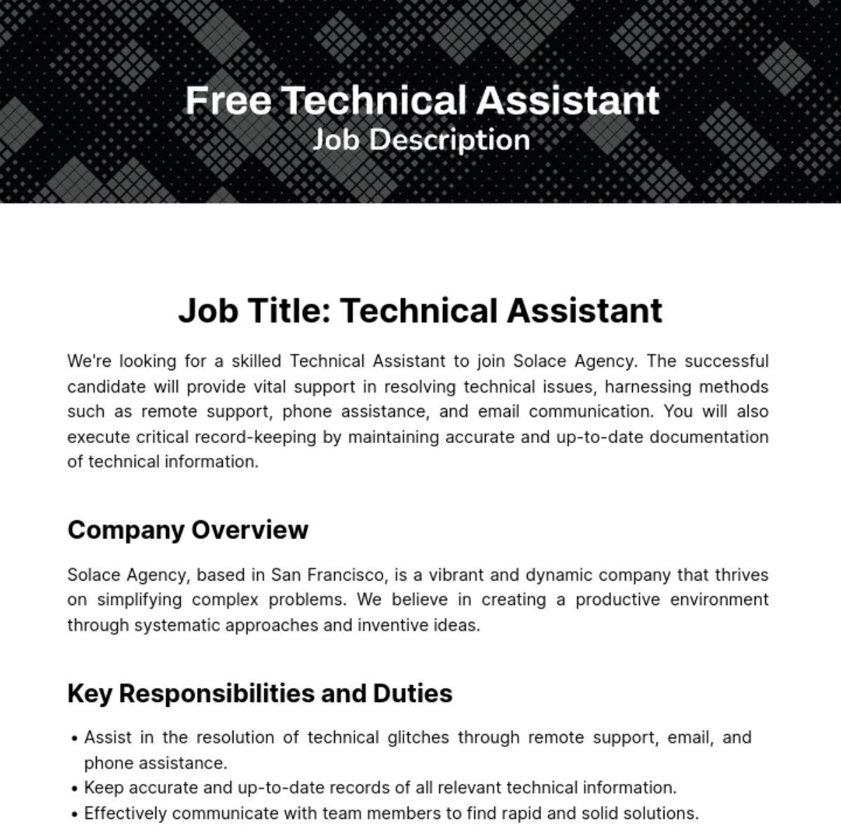 Technical Assistant Job Description Template