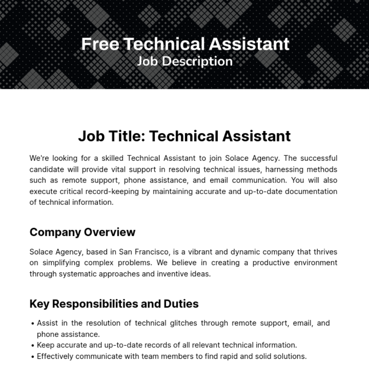 Technical Assistant Job Description Template Edit Online Download 