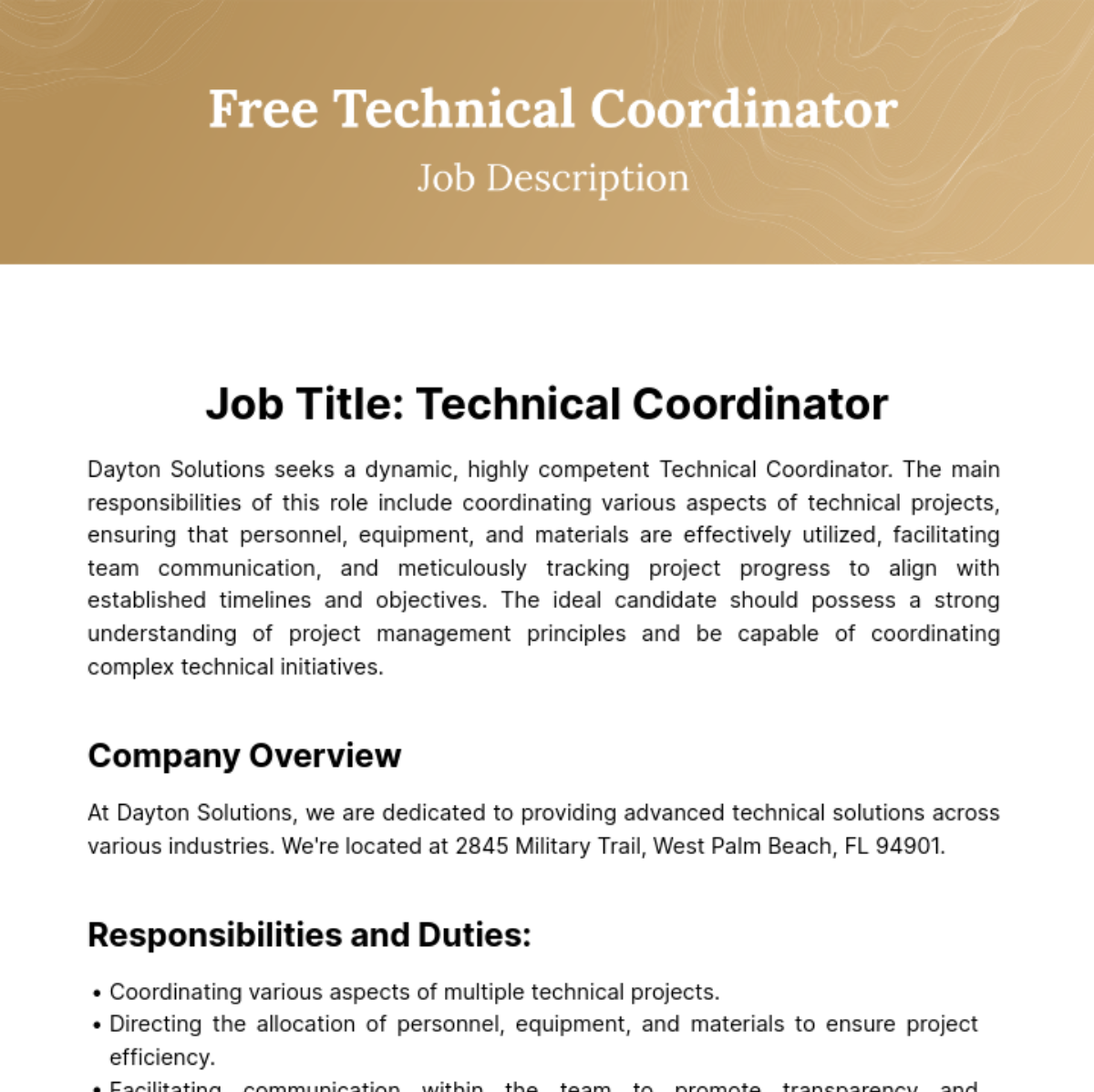 Technical Coordinator Job Description Template