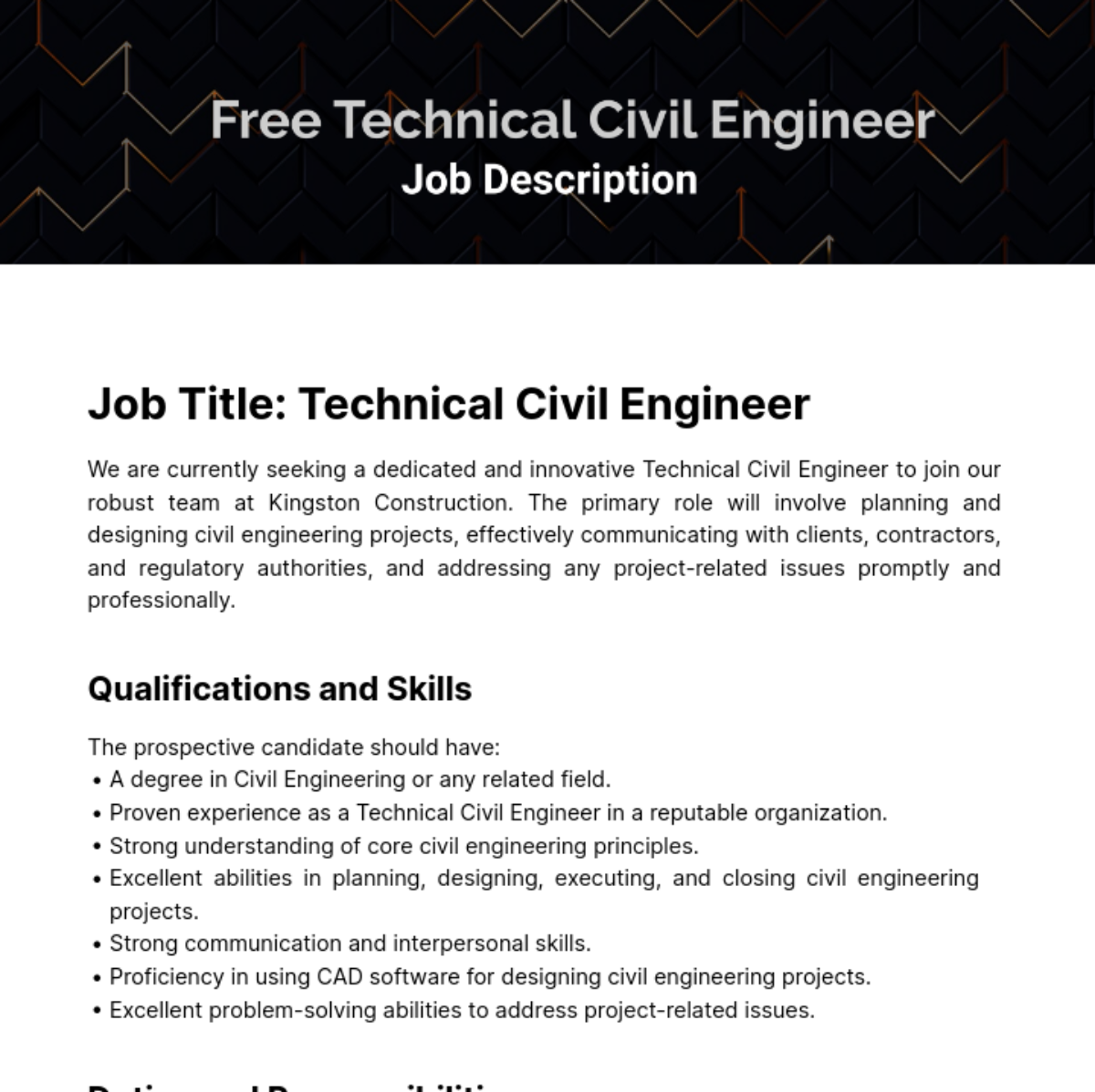Technical Civil Engineer Job Description Template