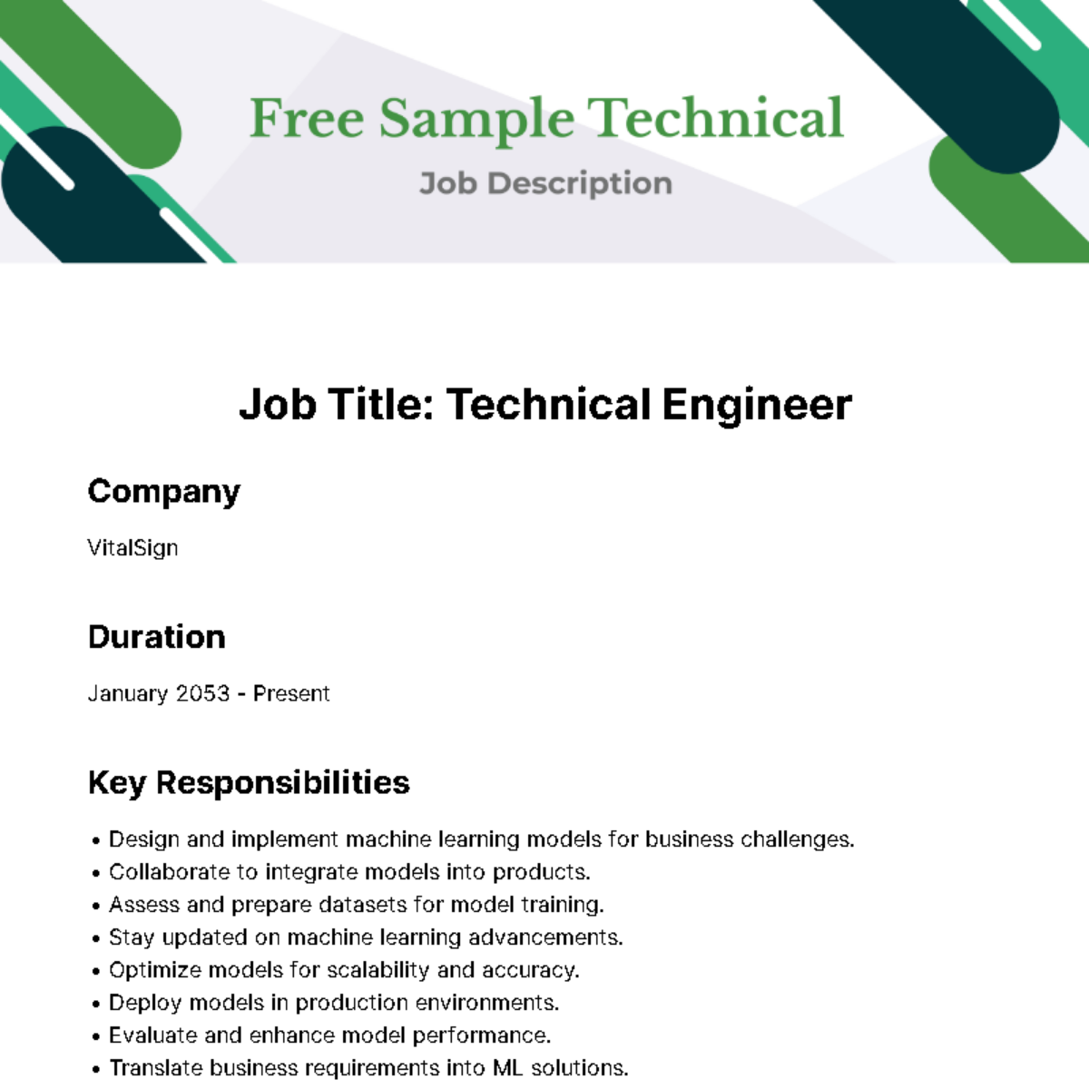 Sample Technical Job Description Template