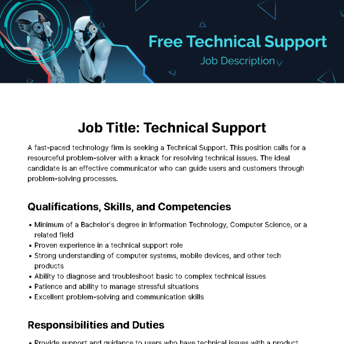 Technical Support Job Description Template