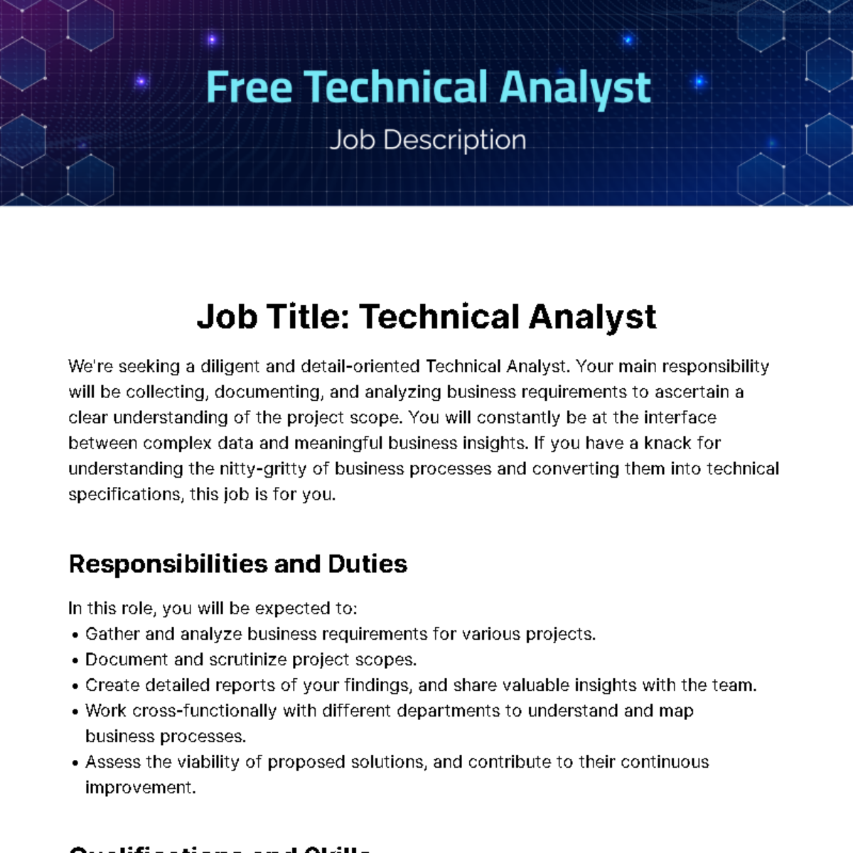 Technical Analyst Job Description Template