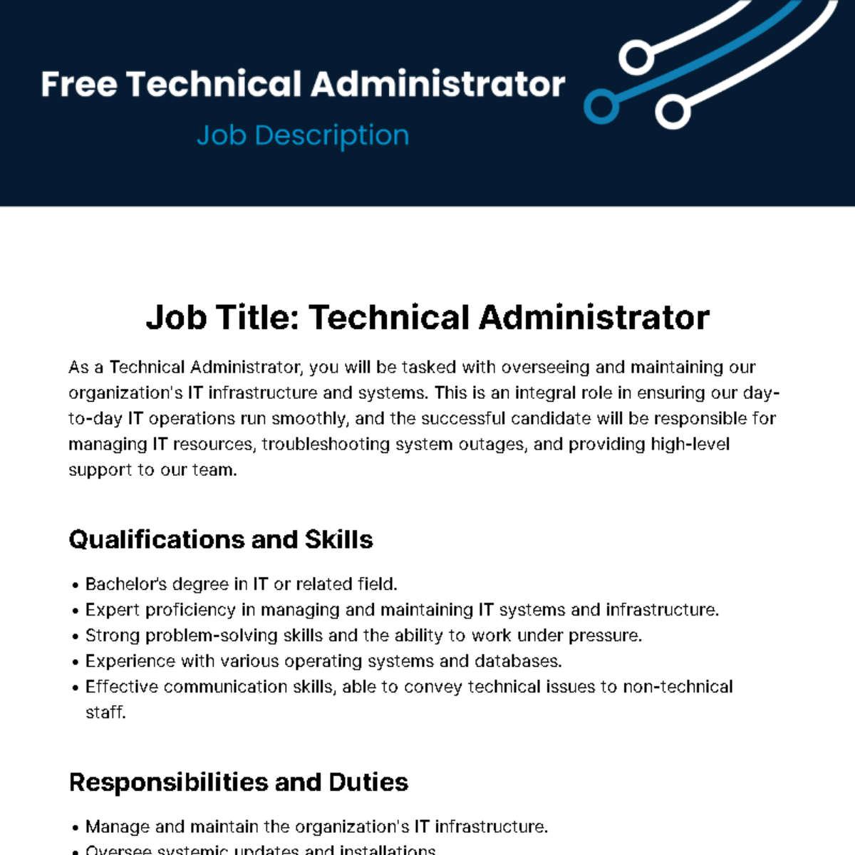 Technical Administrator Job Description Template