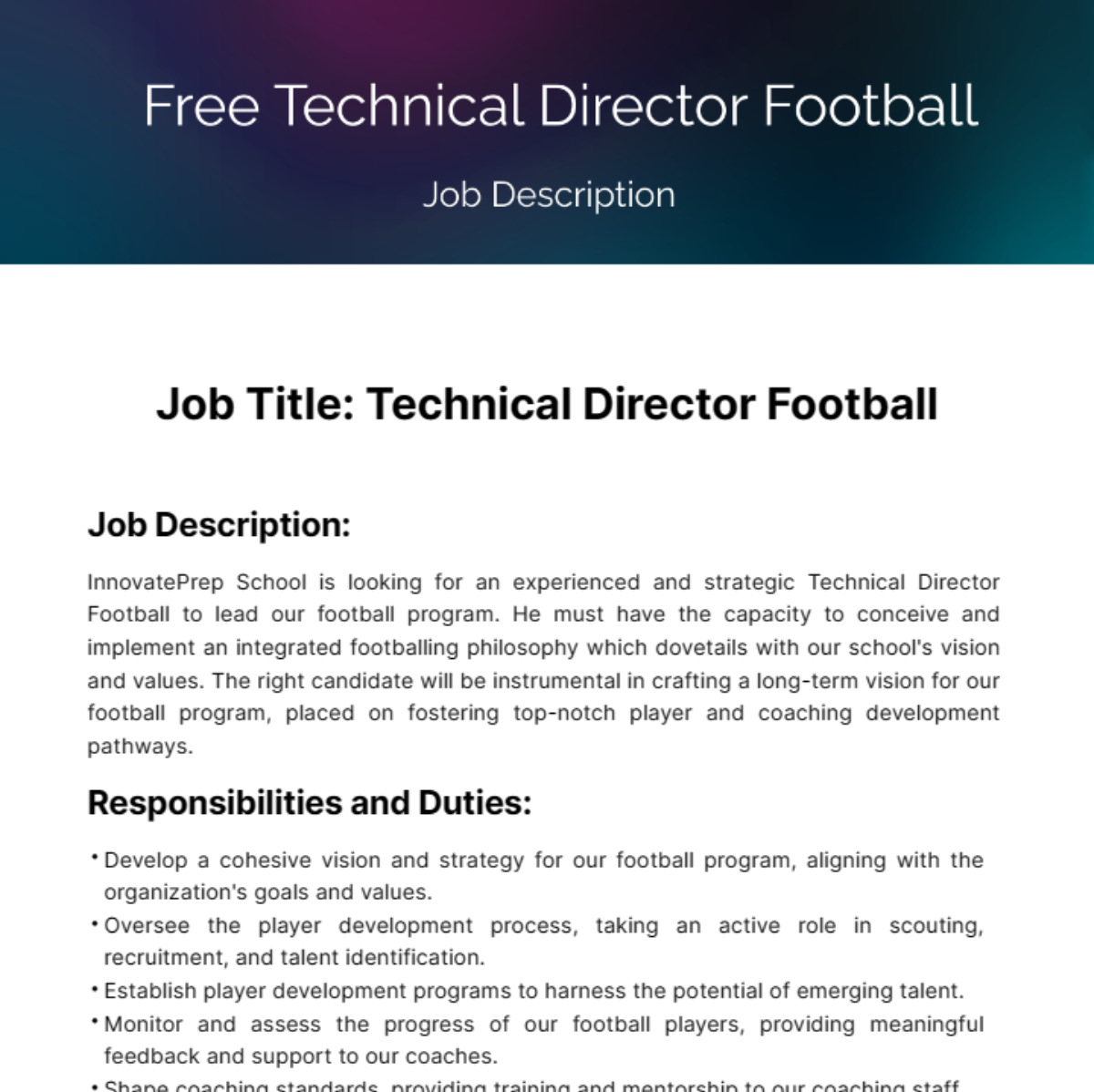 Technical Director Football Job Description Template