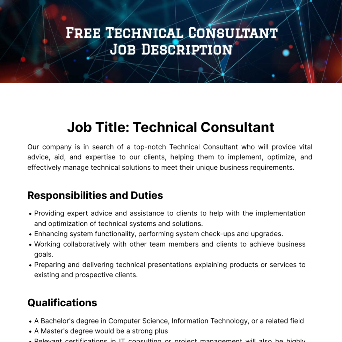 Technical Consultant Job Description Template