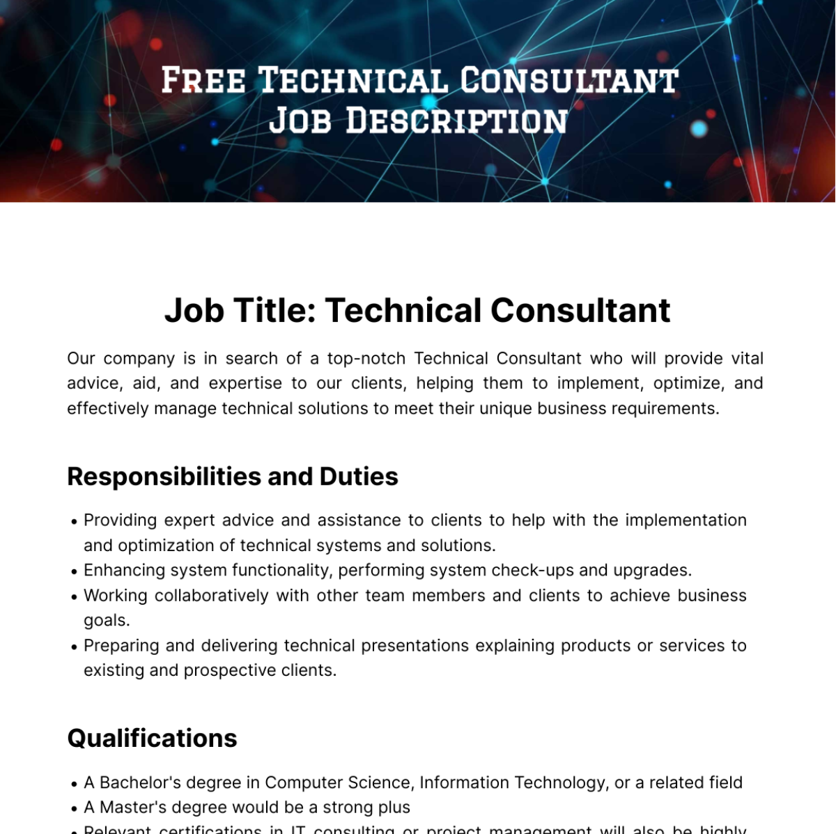 Technical Consultant Job Description Template Edit Online Download 