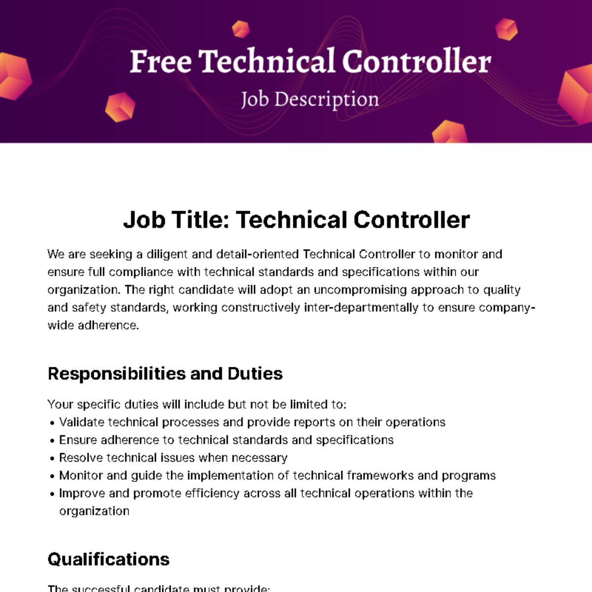 Technical Controller Job Description Template