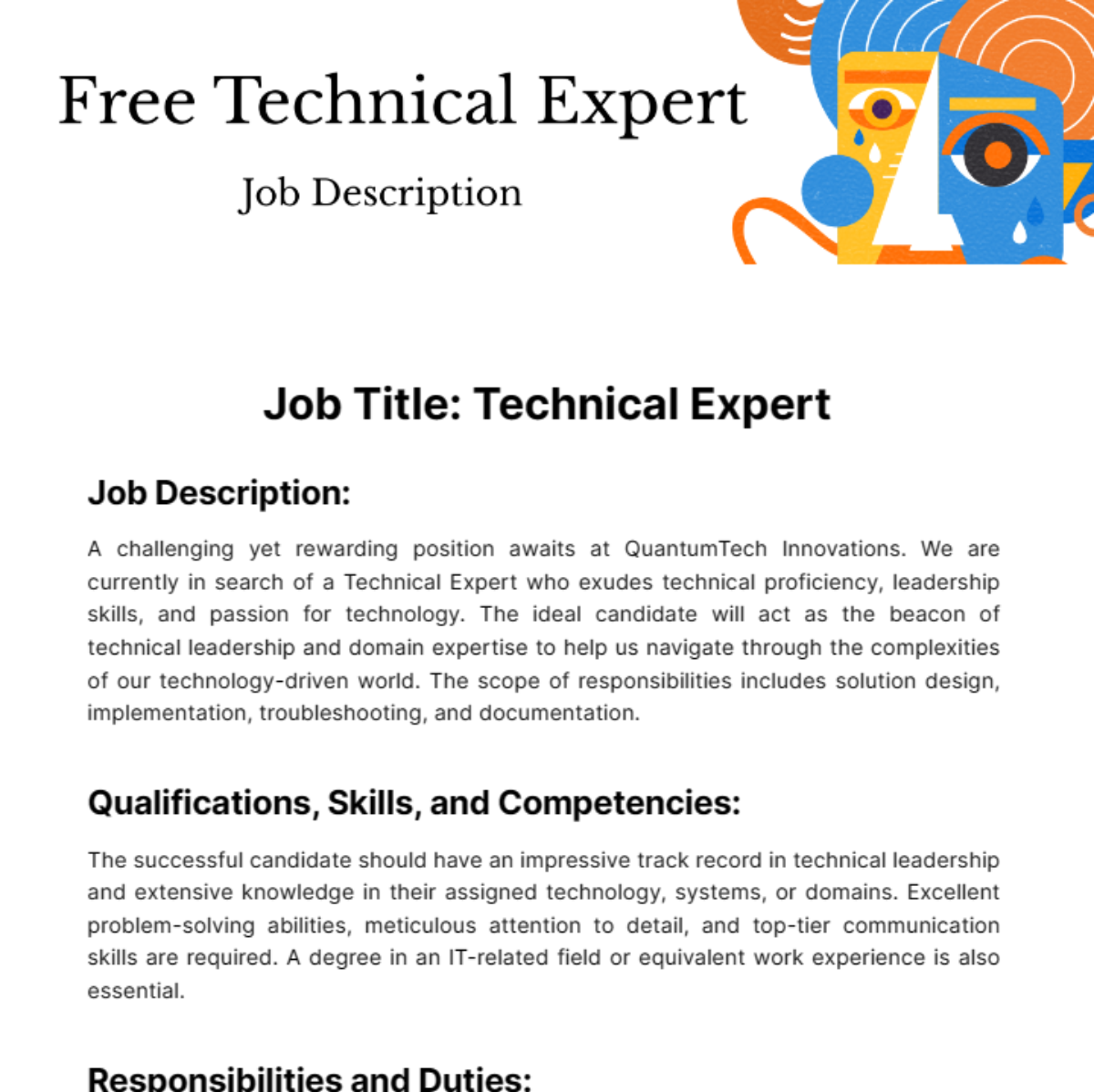 Technical Expert Job Description Template