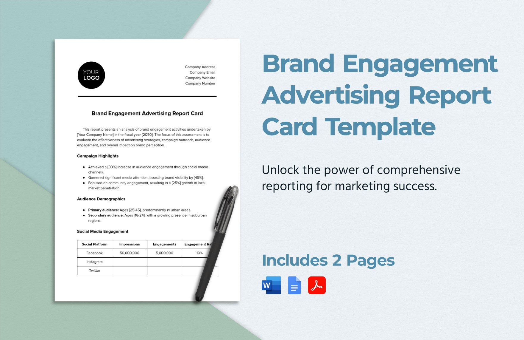 Brand Engagement Advertising Report Card Template in Word, Google Docs, PDF