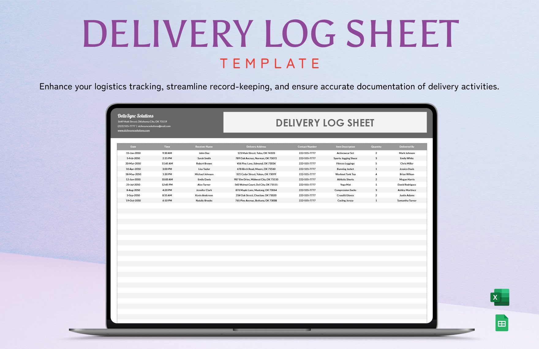 Delivery Log Sheet Template in Excel, Google Sheets