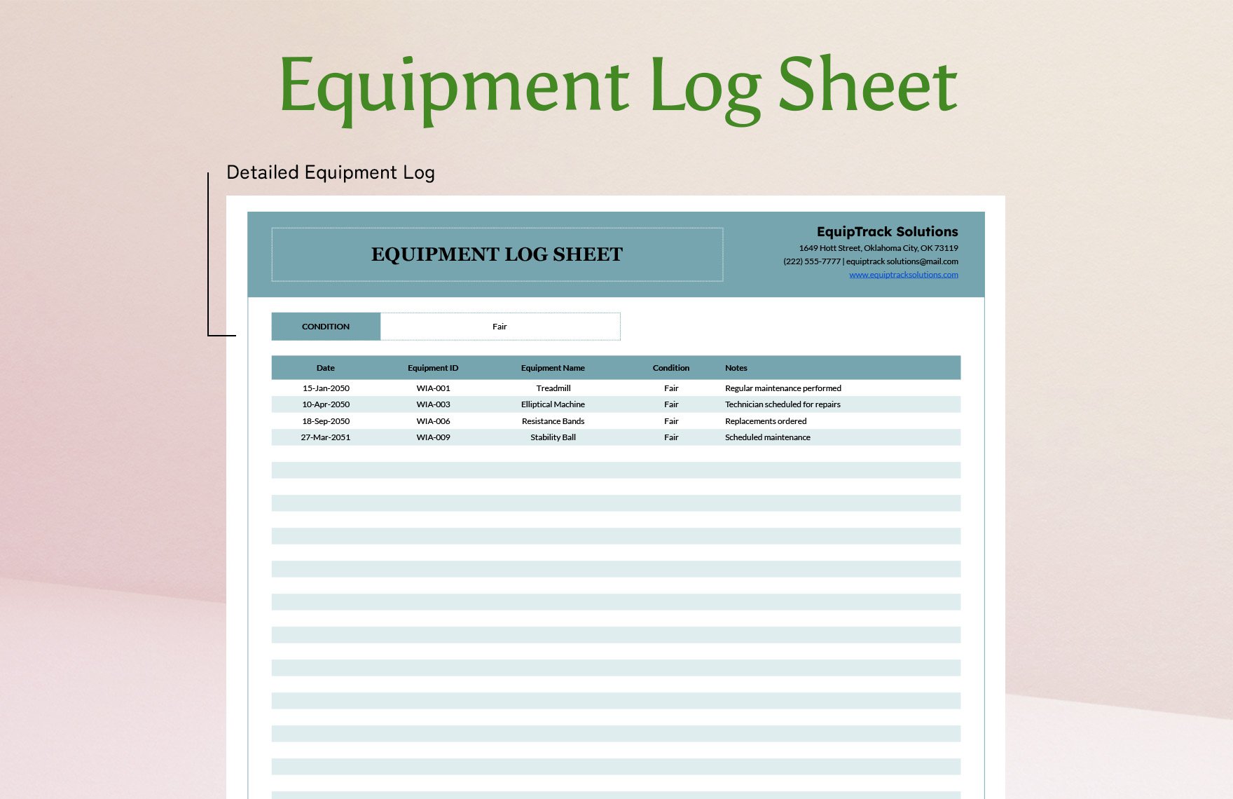 Equipment Log Sheet Template