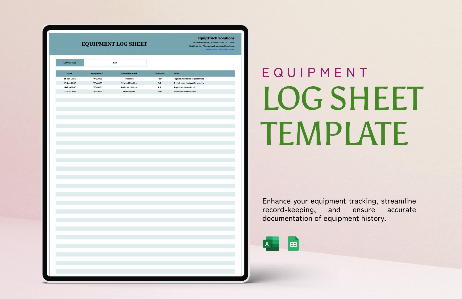 Equipment Log Sheet Template in Excel, Google Sheets