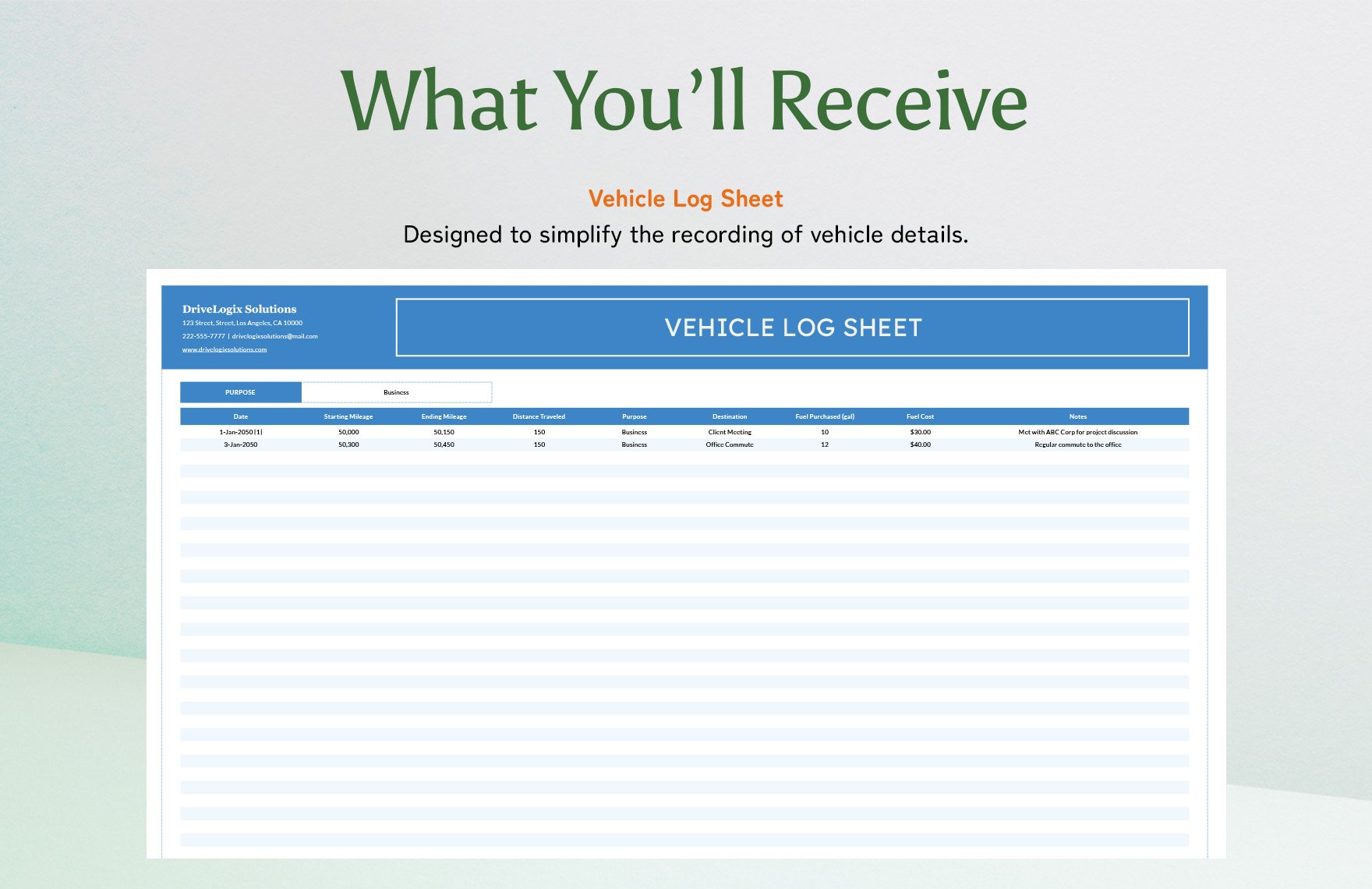 Vehicle Log Sheet Template