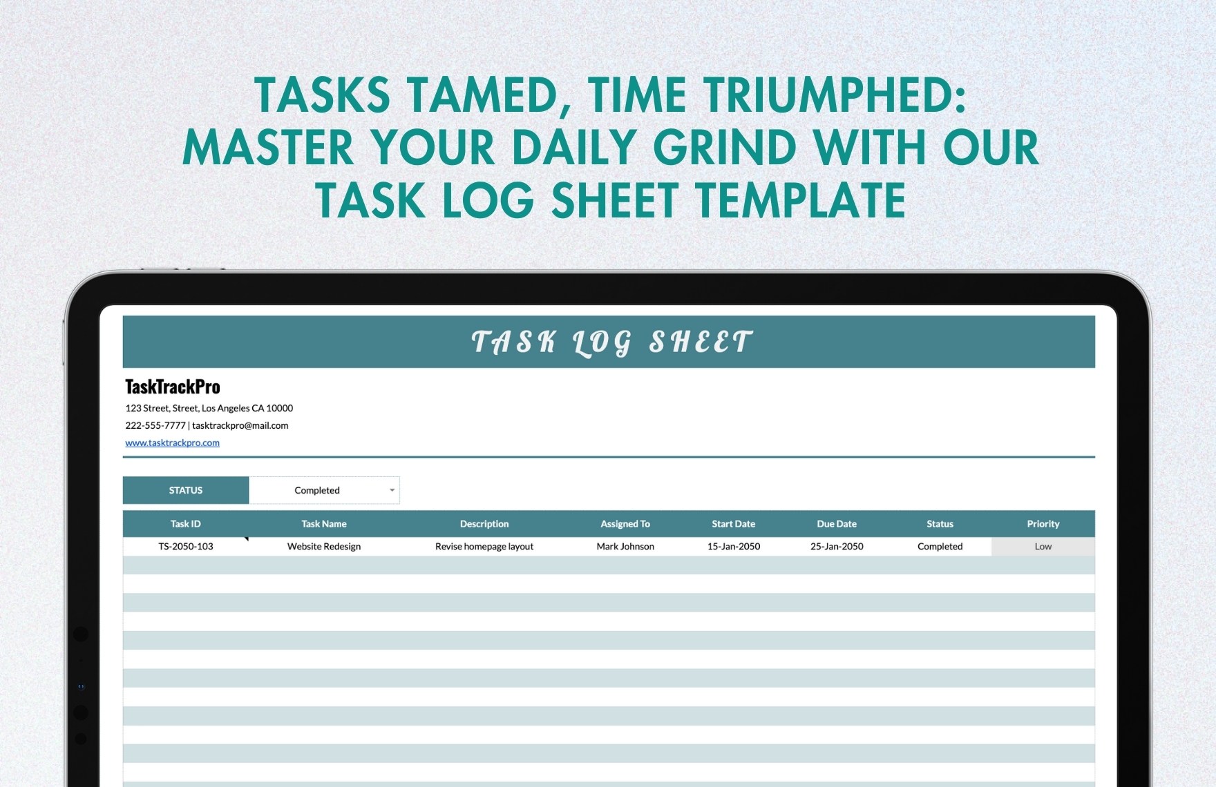 Task Log Sheet Template