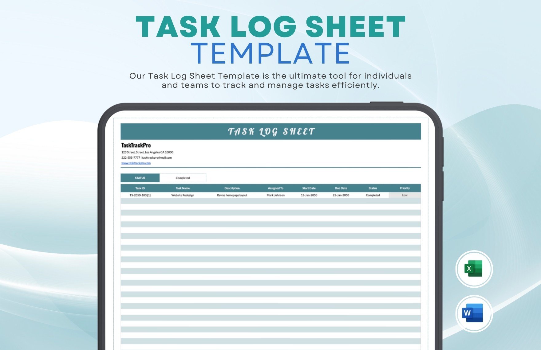 Task Log Sheet Template in Excel, Google Sheets