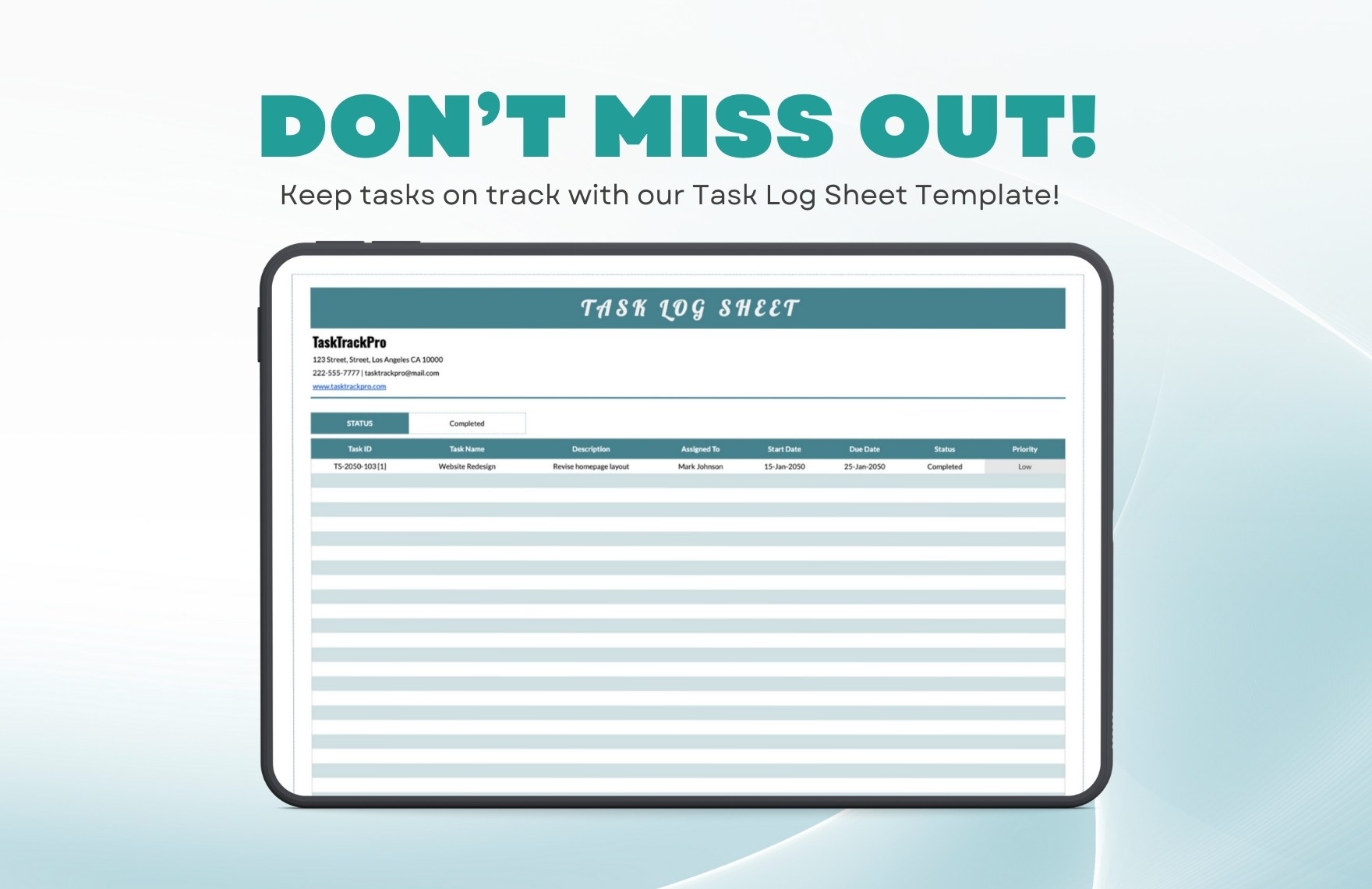 Task Log Sheet Template