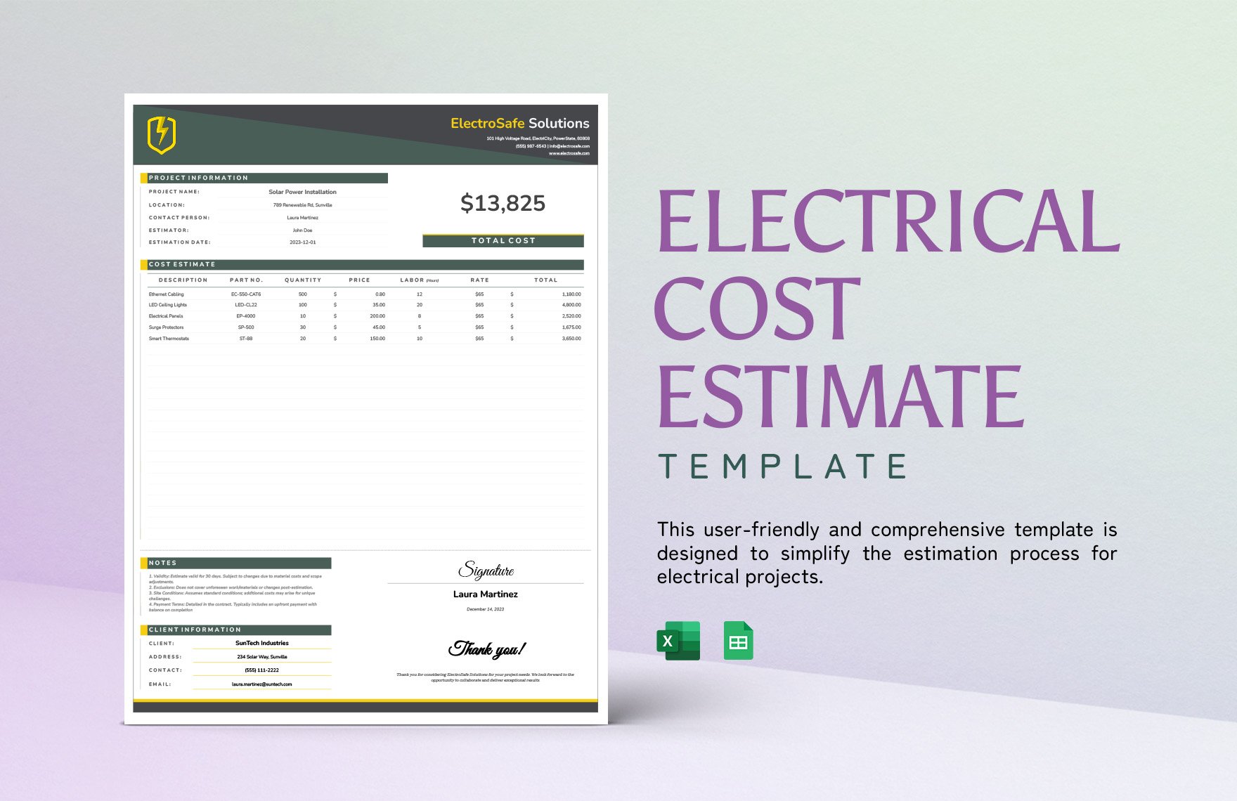 Electrical Cost Estimate Template