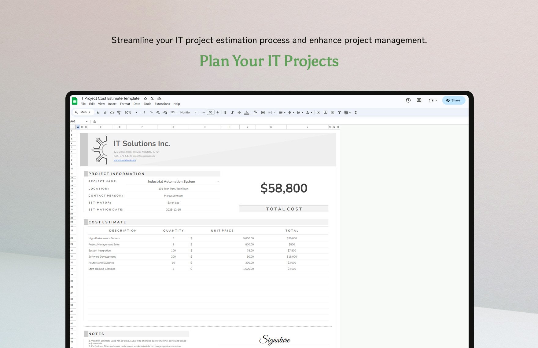  IT Project Cost Estimate Template