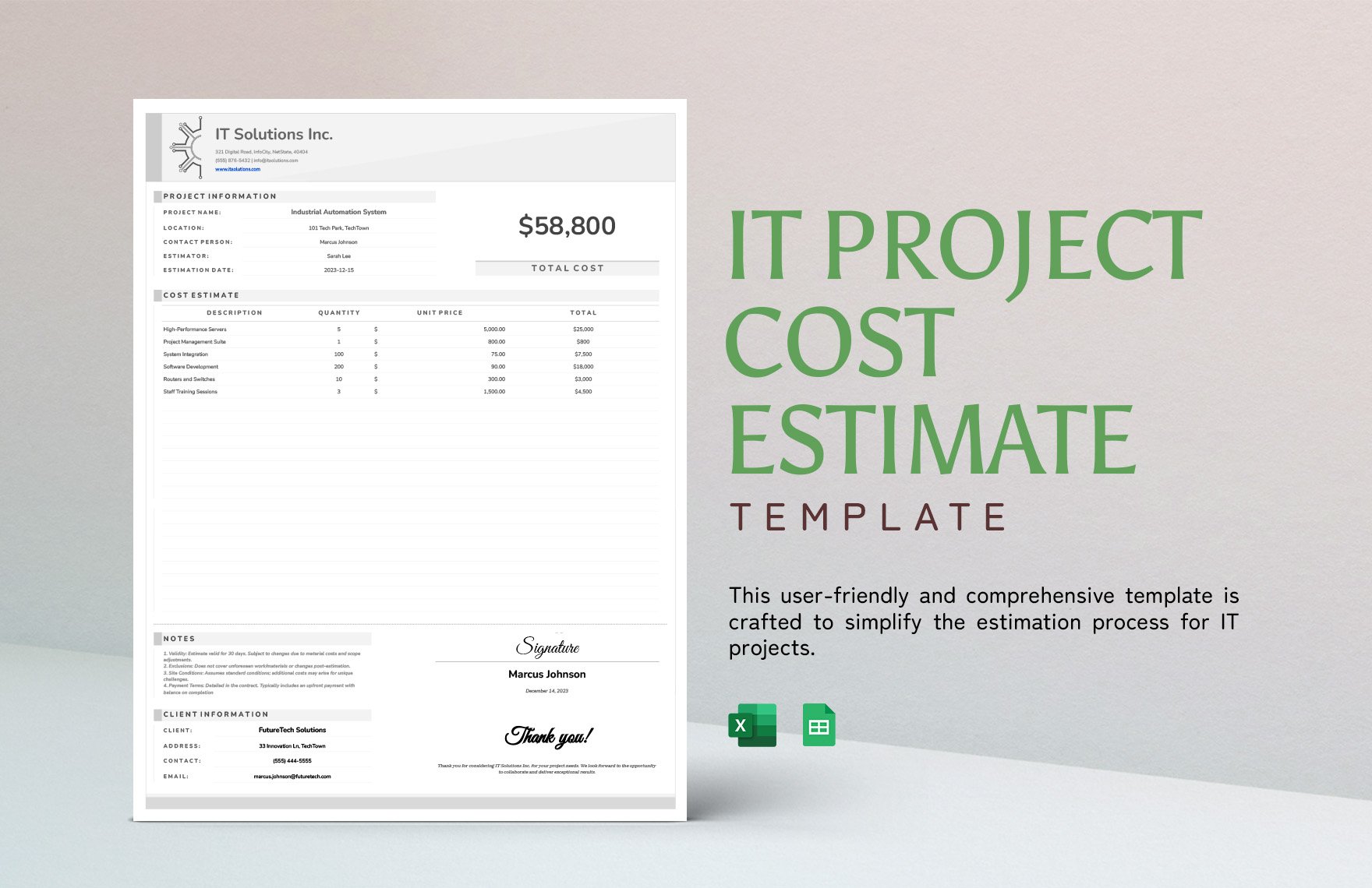  IT Project Cost Estimate Template