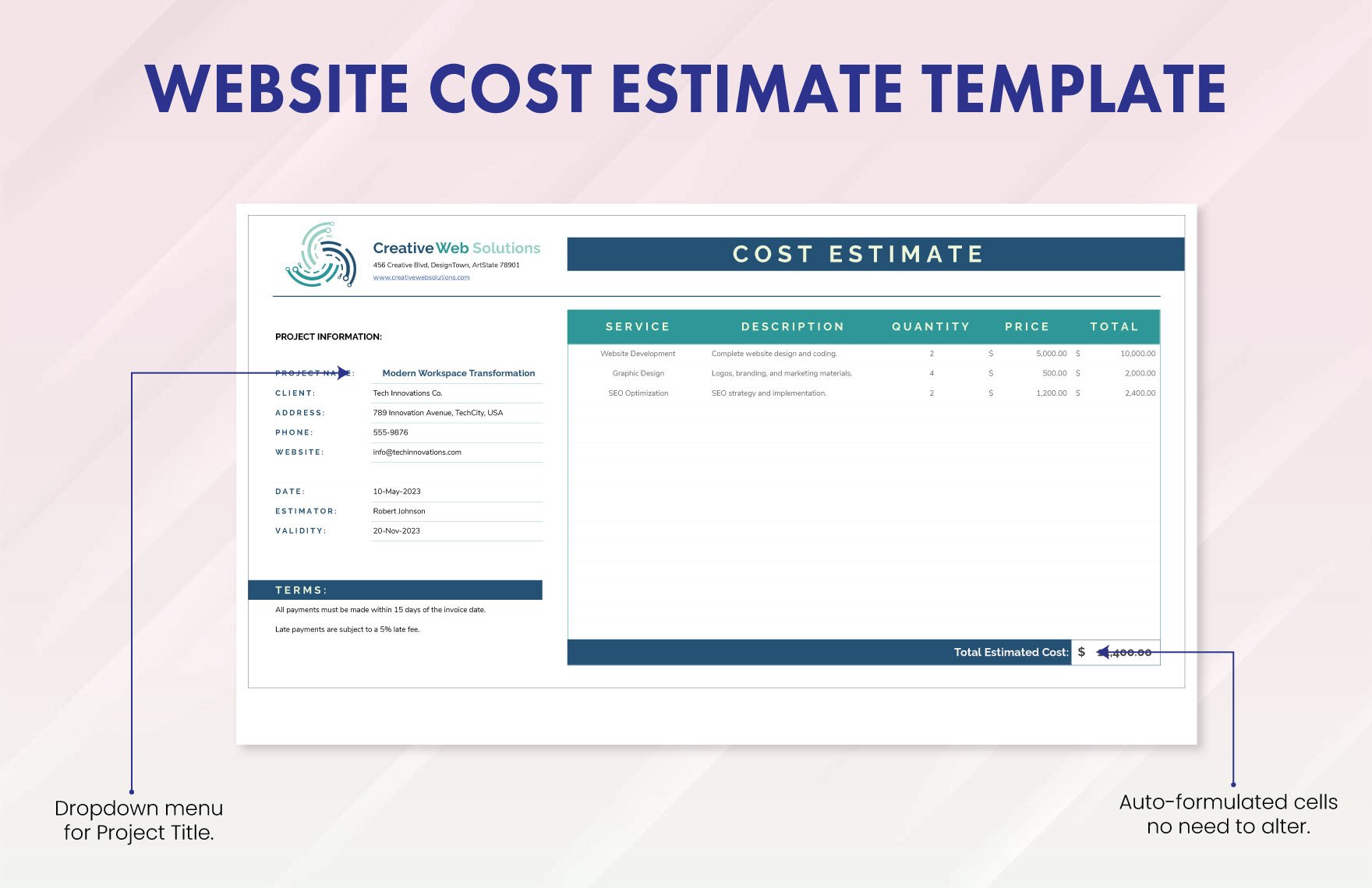 Website Cost Estimate Template