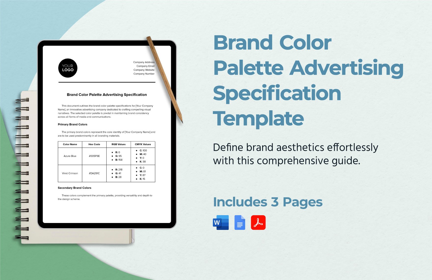 Brand Color Palette Advertising Specification Template in Word, Google Docs, PDF