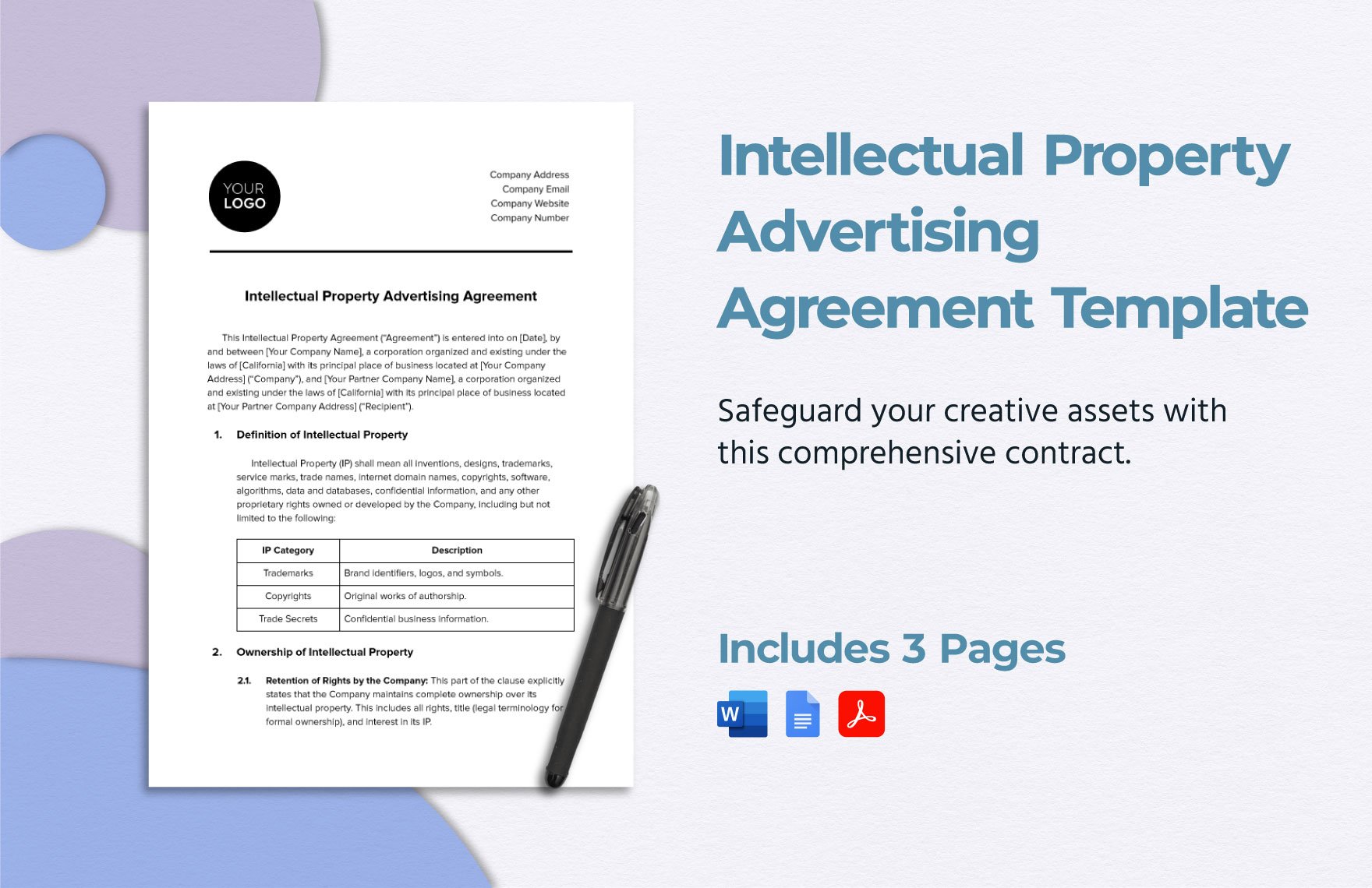 Intellectual Property Advertising Agreement Template in Word, Google Docs, PDF